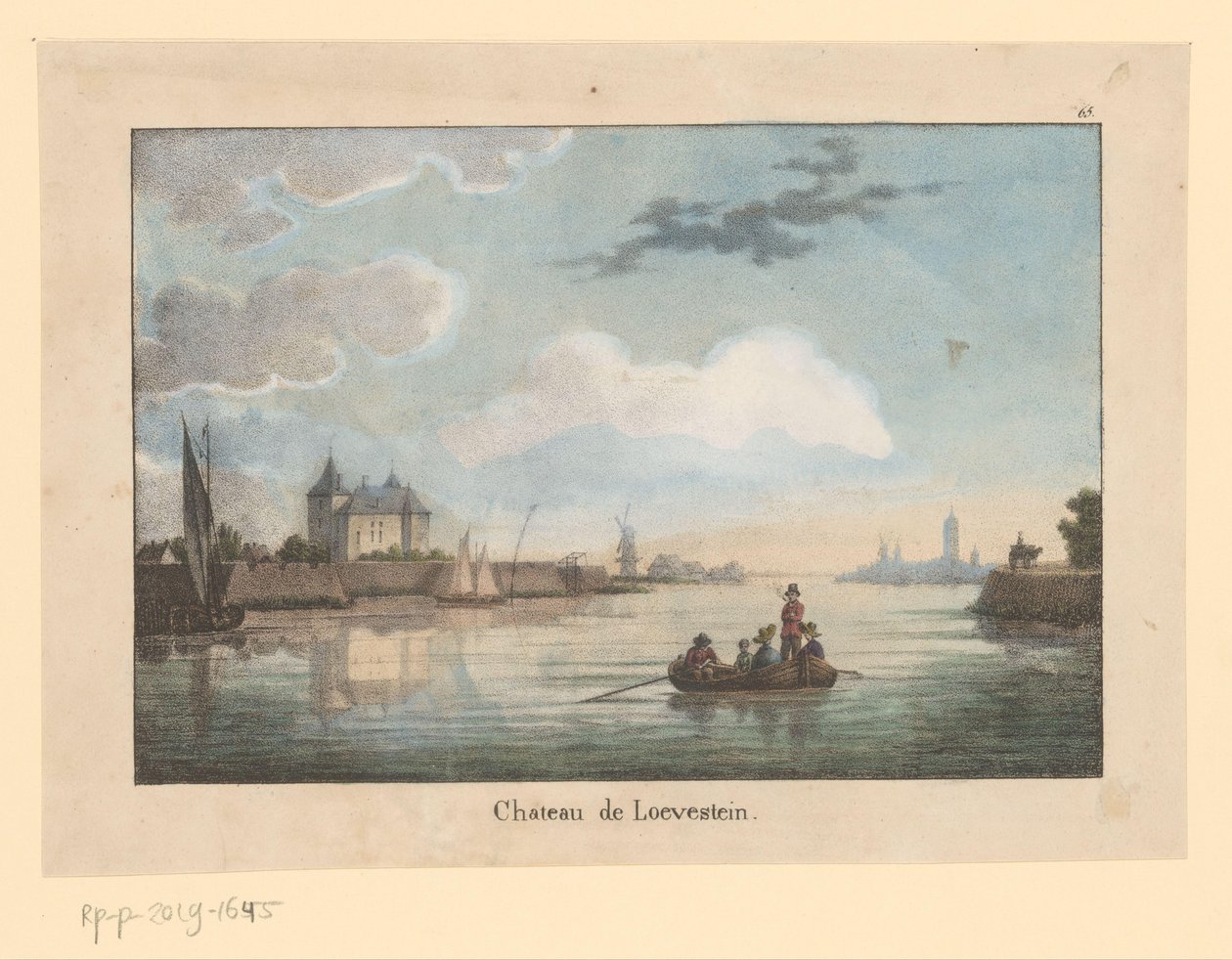 Widok na zamek Loevestein z Waal Chateau de Loevestein (tytuł na obiekcie) Podróżuj po Wielkiej Brytanii (tytuł serii) Voyage pittoresque dans le royaume des Pays Bas (...) (tytuł serii) autorstwa Jean Baptiste Madou (possibly)
