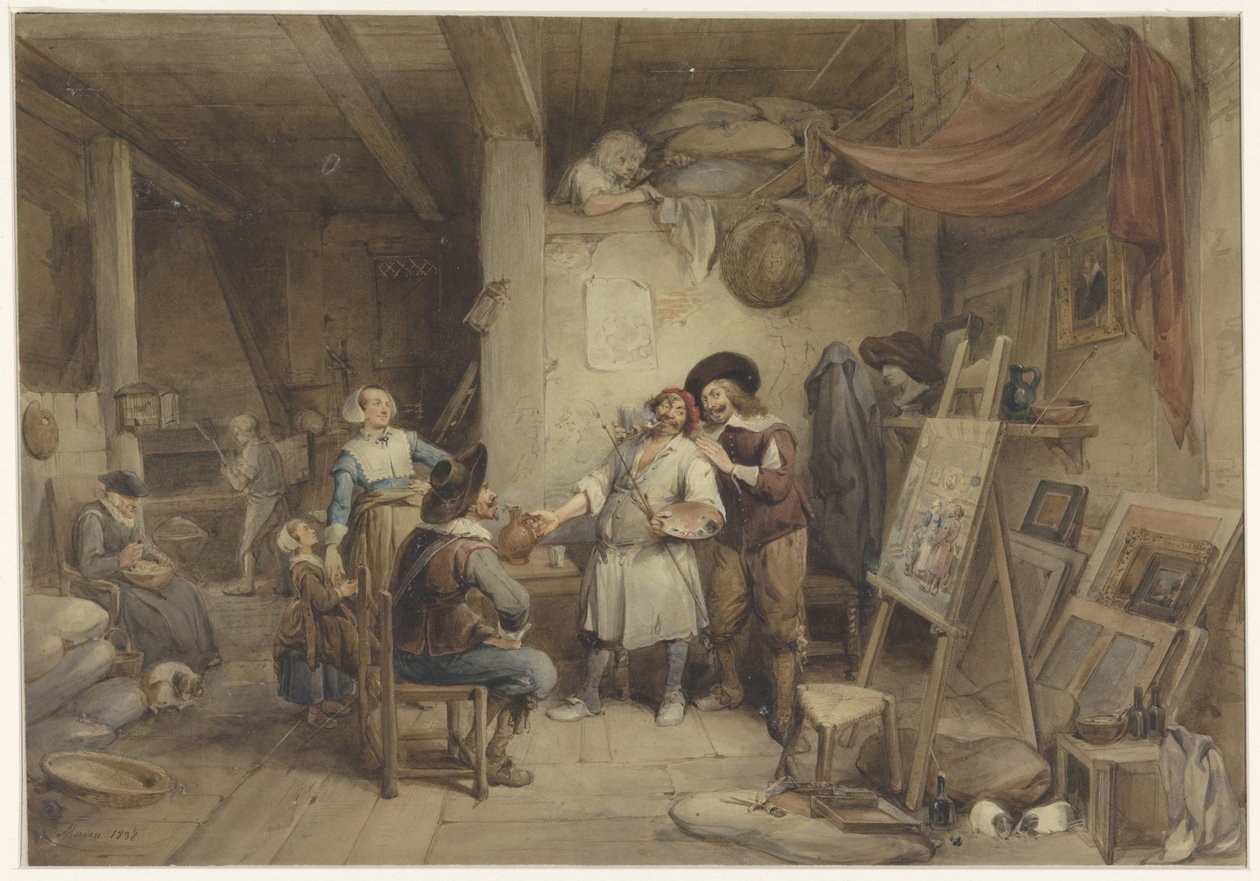 Adriaen Brouwer ze swoim uczniem J. van Craesbeek autorstwa Jean Baptiste Madou