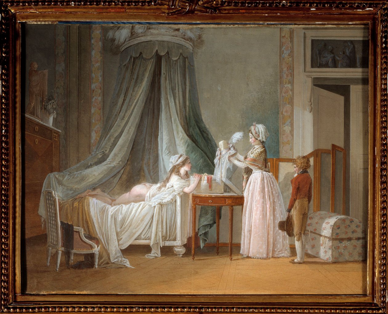 Nowy akwarelowy kapelusz Jean Baptiste Mallet (1759-1835) XVIII-wieczny Paryż, Sztuka dekoracyjna autorstwa Jean Baptiste Mallet