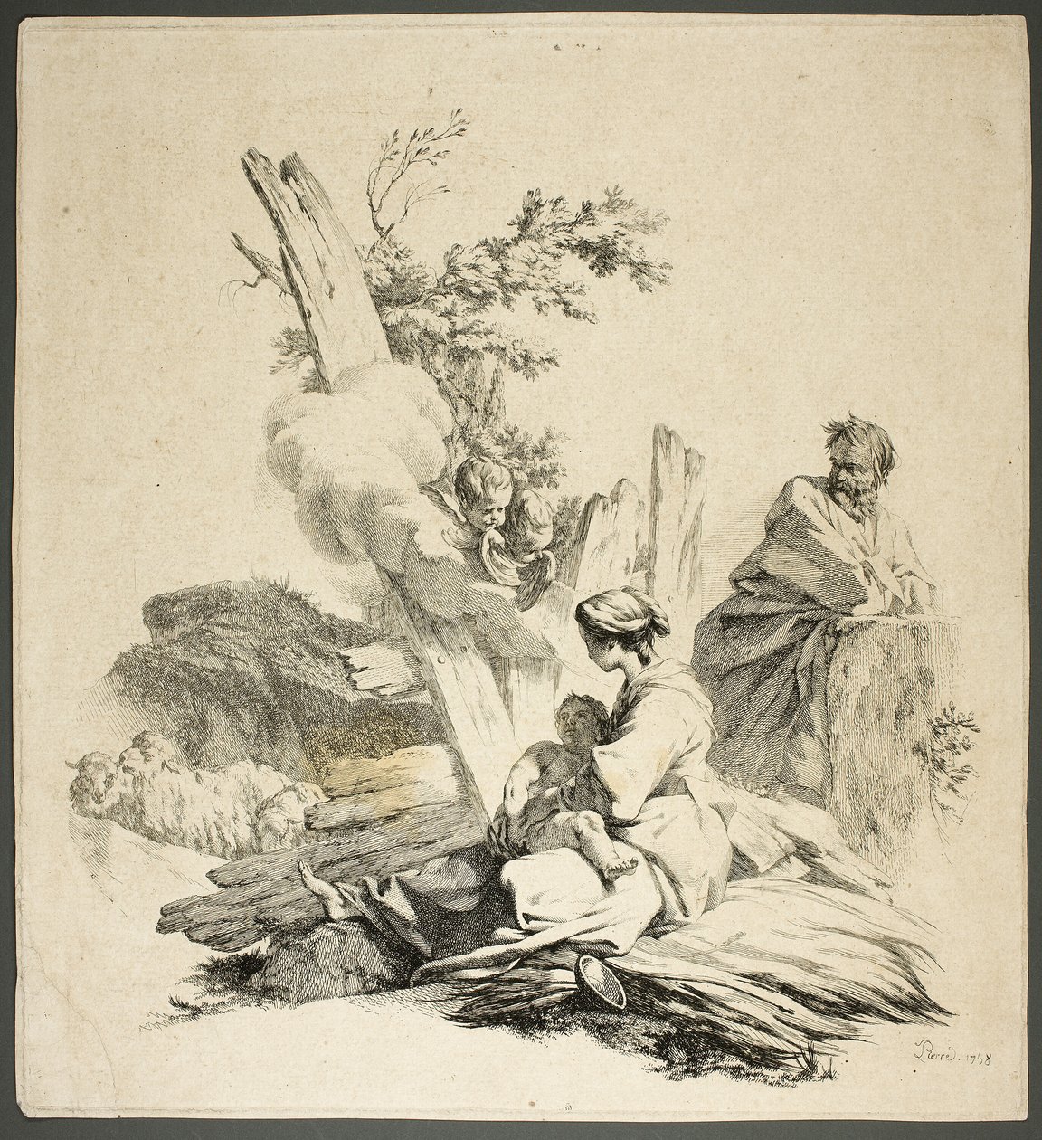 Święta Rodzina z aniołami autorstwa Jean Baptiste Marie Pierre