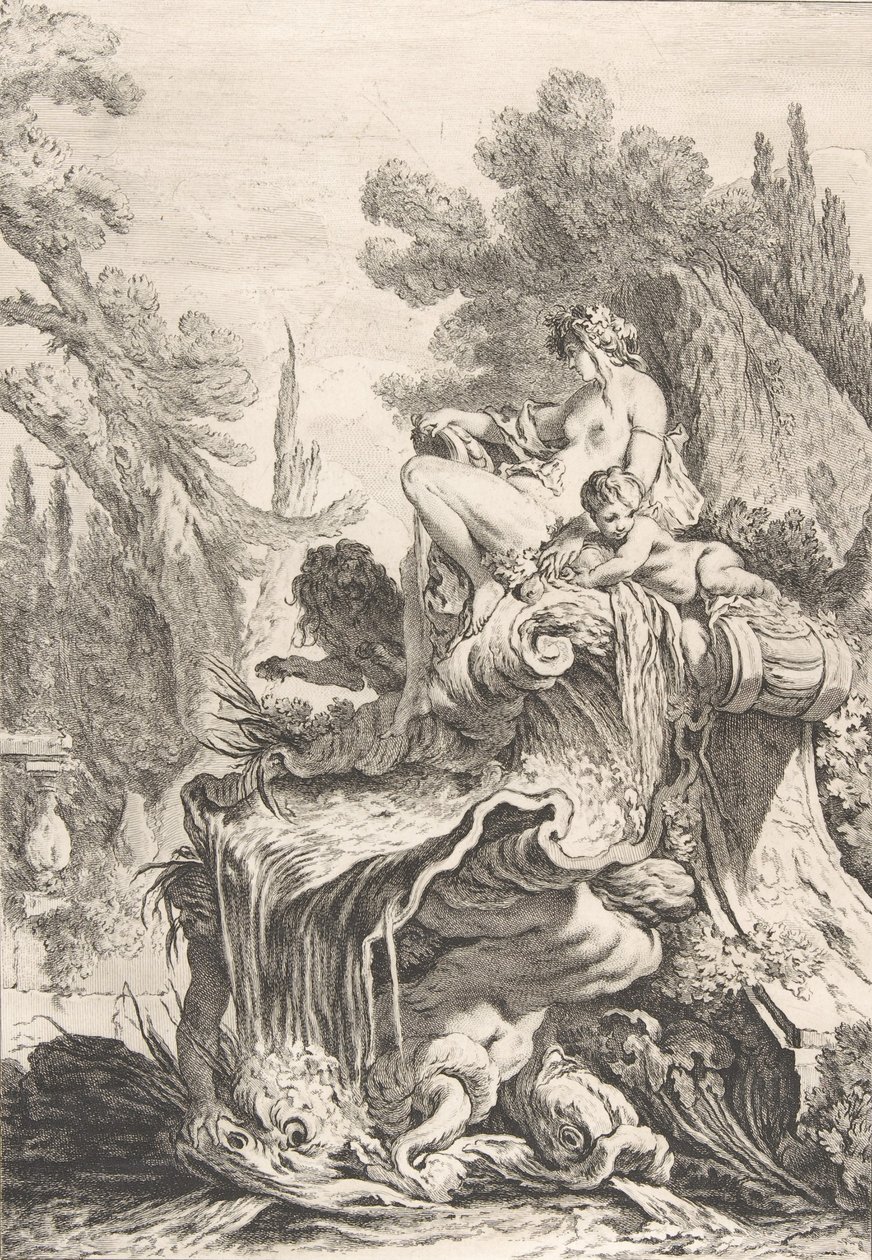 Siedząca nimfa Fontanna z najadą osadzoną na muszli, ca. 1740. autorstwa Jean Baptiste Marie Pierre