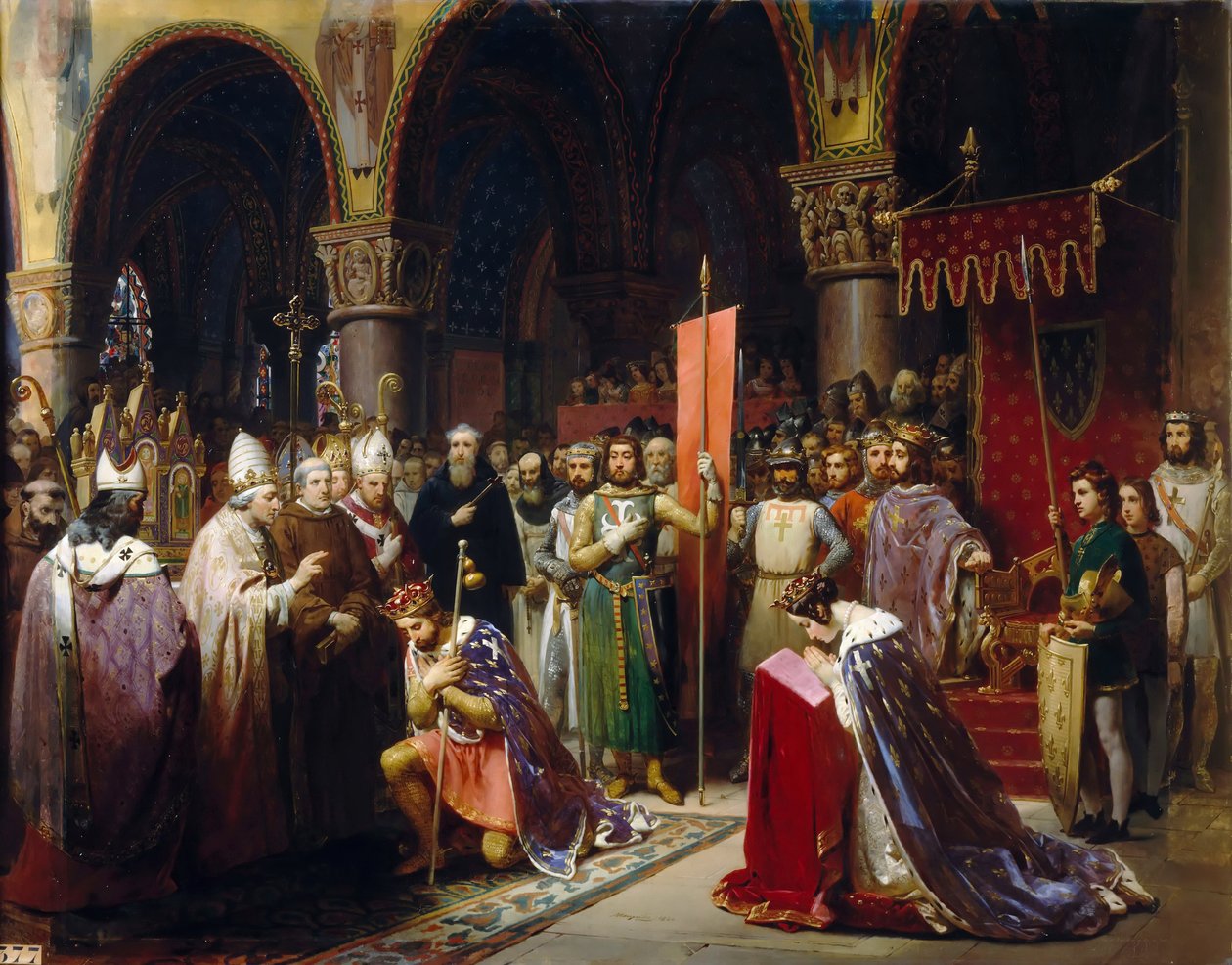 Król Ludwik VII przyjmuje standard w Saint-Denis autorstwa Jean Baptiste Mauzaisse