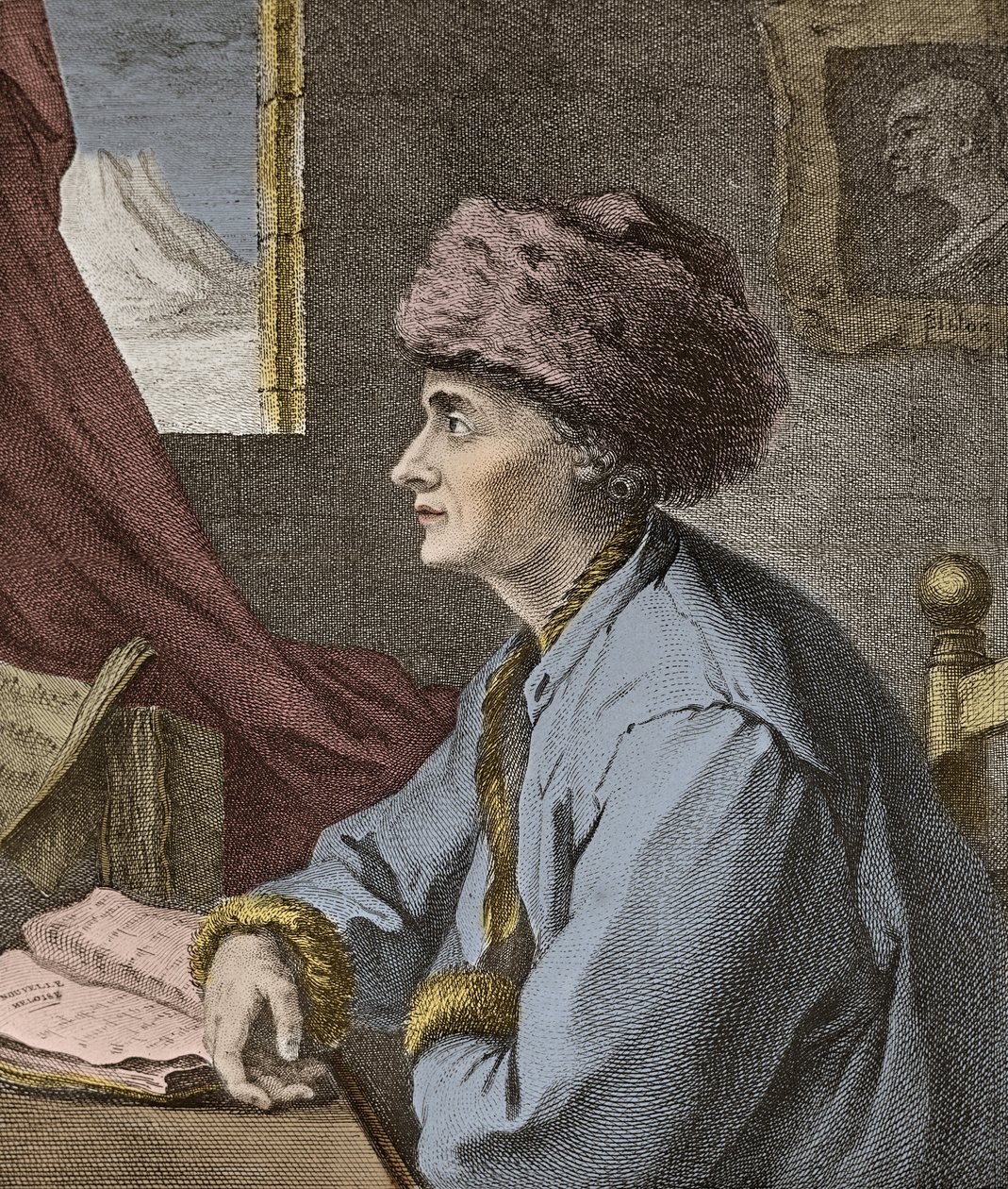 Jean Jacques Rousseau Francuski pisarz i filozof w Neufchatel w 1765 grawerowane przez JB Michel - Portret Jean-Jacques Rousseau (Jean Jacques) z Neuf Chatel w 1765 grawerowane przez J.B. Michel autorstwa Jean Baptiste Michel