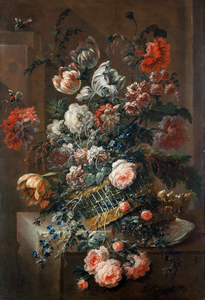 „Kawałek kwiatów z barwnymi tulipanami”, 1721 autorstwa Jean Baptiste Morel
