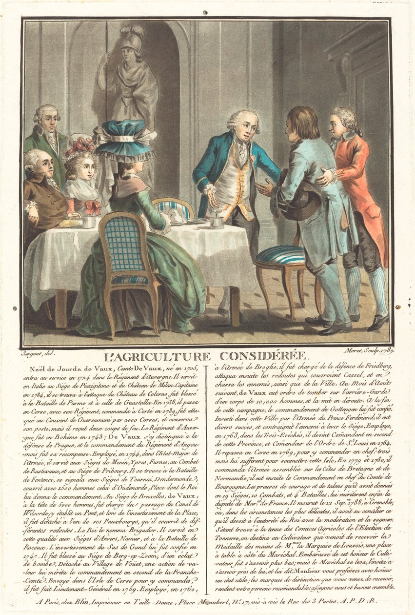 Rozważane rolnictwo, hrabia de Veaux autorstwa Jean Baptiste Morret after Antoine François Sergent
