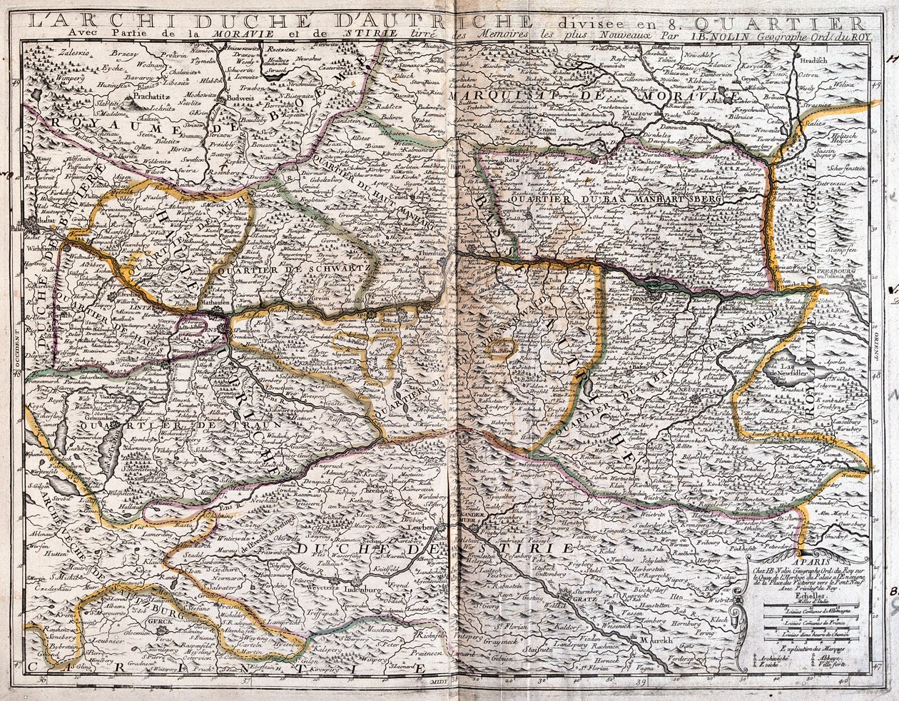 Mapa Austrii (Grawerowanie autorstwa Jean Baptiste Nolin