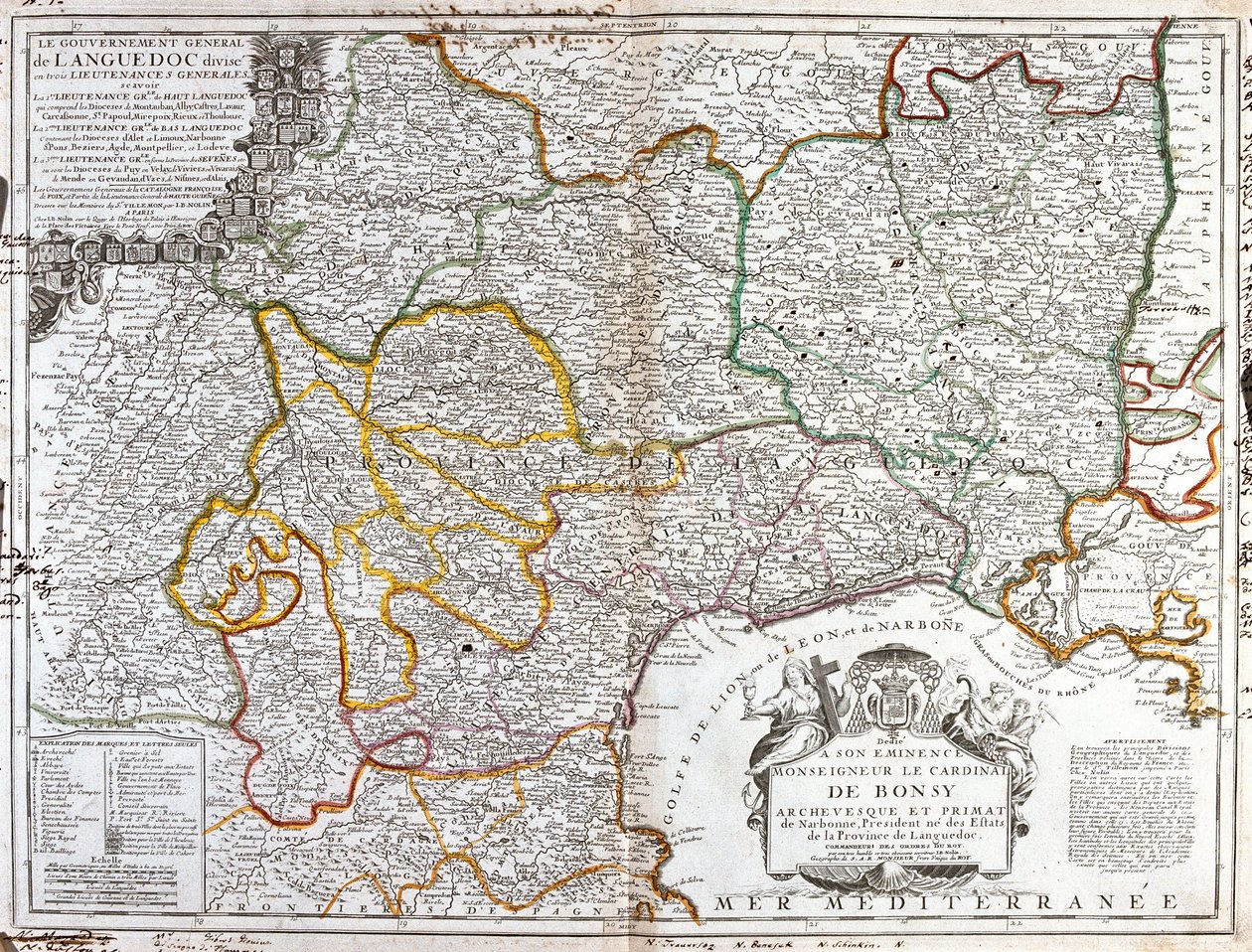 Mapa Langwedocji (południe Francji) (Grawerowanie autorstwa Jean Baptiste Nolin