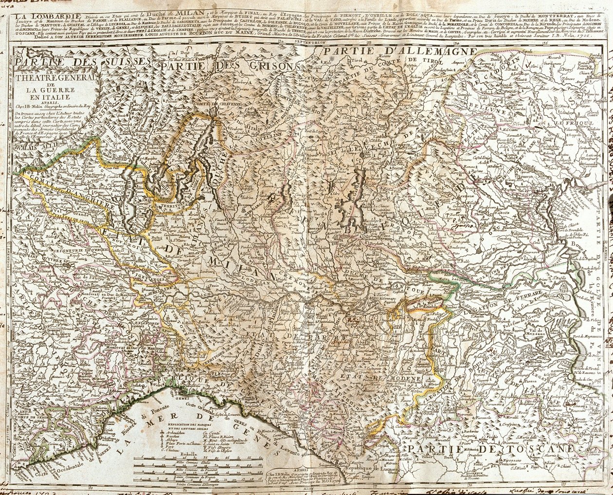 Mapa Lombardii (Włochy) (Grawerowanie autorstwa Jean Baptiste Nolin