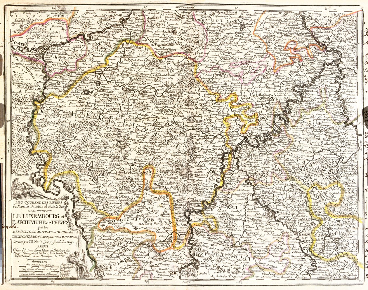 Mapa Luksemburga i diecezji Treves (Niemcy) (Grawerowanie autorstwa Jean Baptiste Nolin