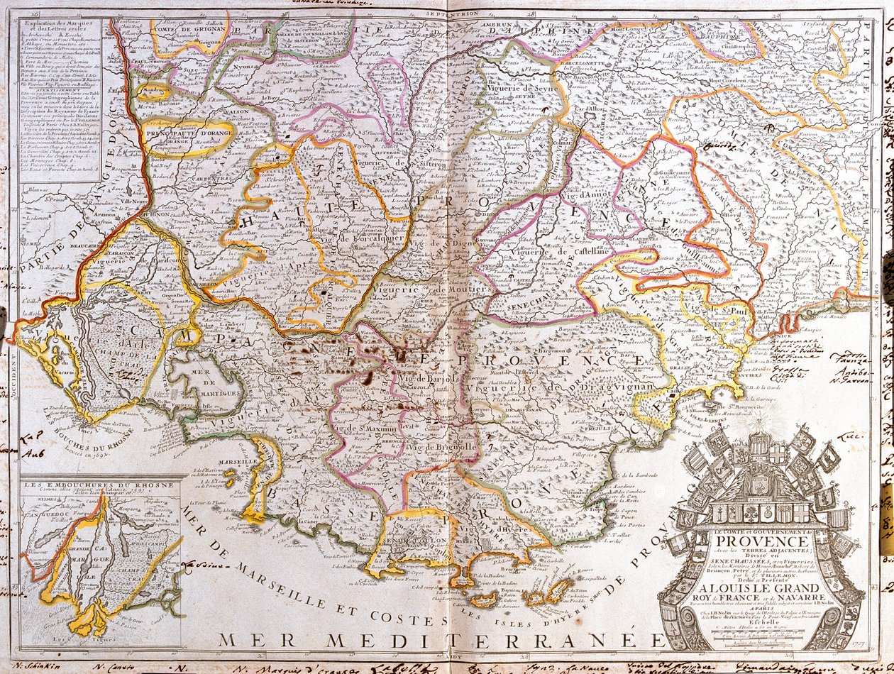 Mapa Prowansji (Francja) (Grawerowanie autorstwa Jean Baptiste Nolin