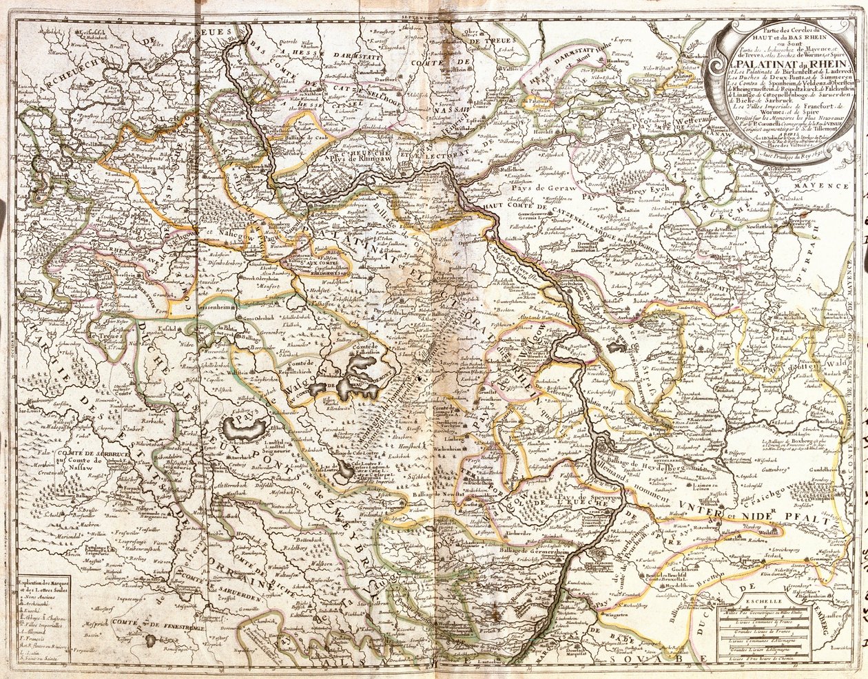 Mapa Nadrenii-Palatynatu i części Bawarii (Niemcy) (Grawerowanie autorstwa Jean Baptiste Nolin