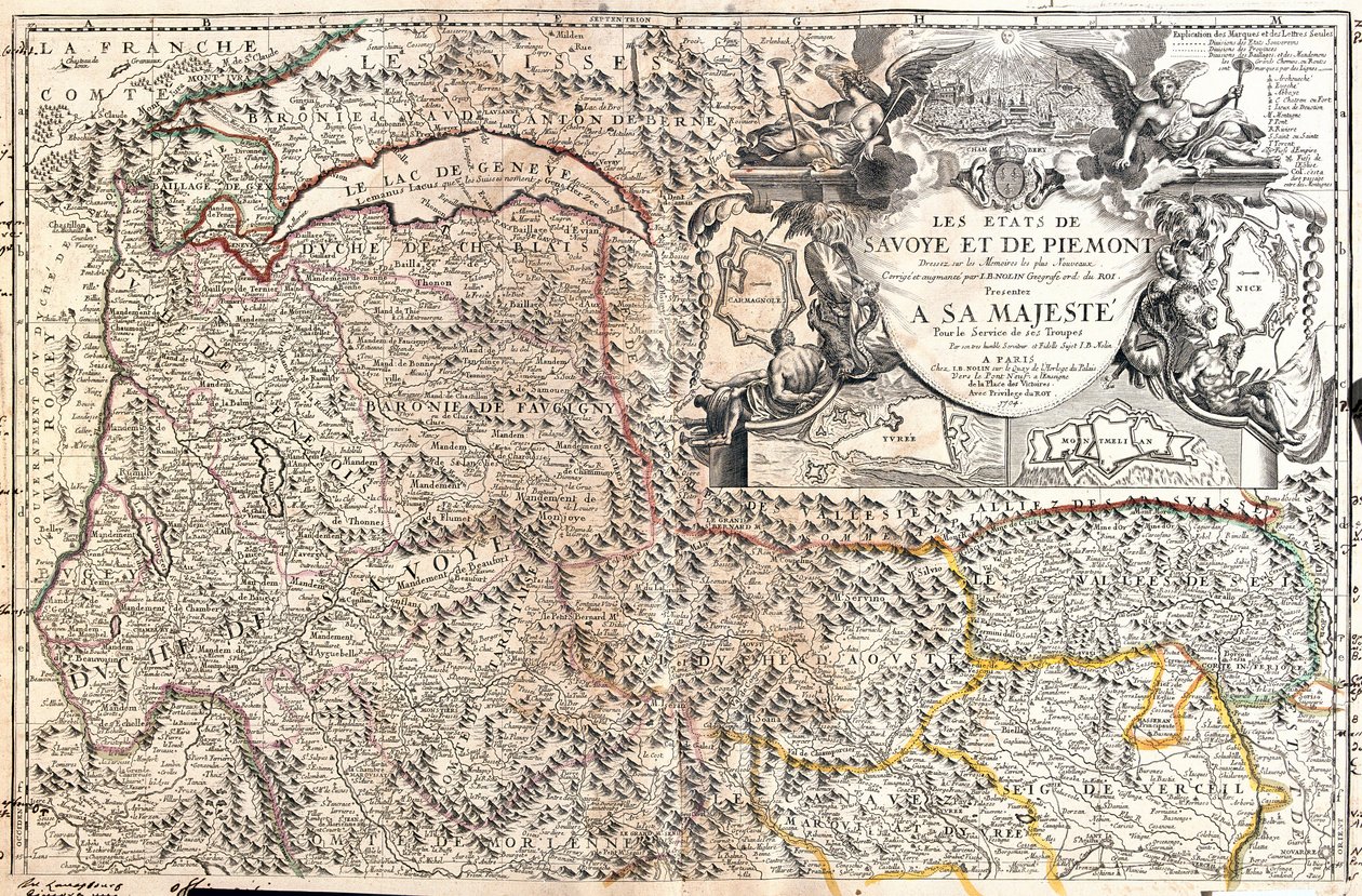 Mapa Sabaudii i Piemontu (Włochy) (Grawerowanie autorstwa Jean Baptiste Nolin
