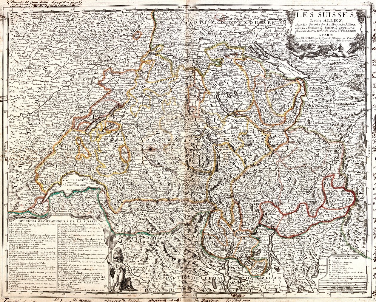 Mapa Szwajcarii (Grawerowanie autorstwa Jean Baptiste Nolin