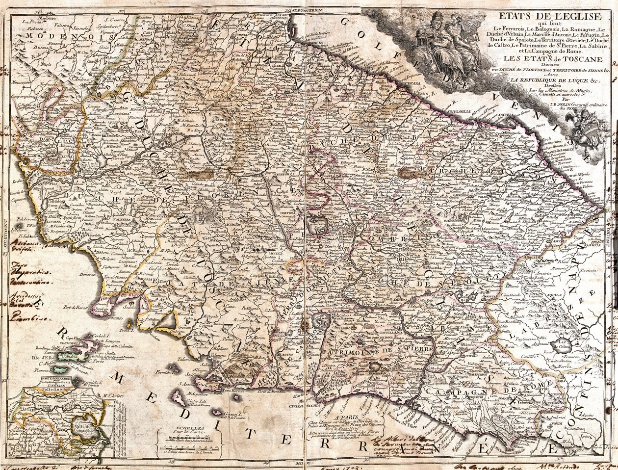 Mapa terytoriów kościelnych we Włoszech (akwaforta autorstwa Jean Baptiste Nolin