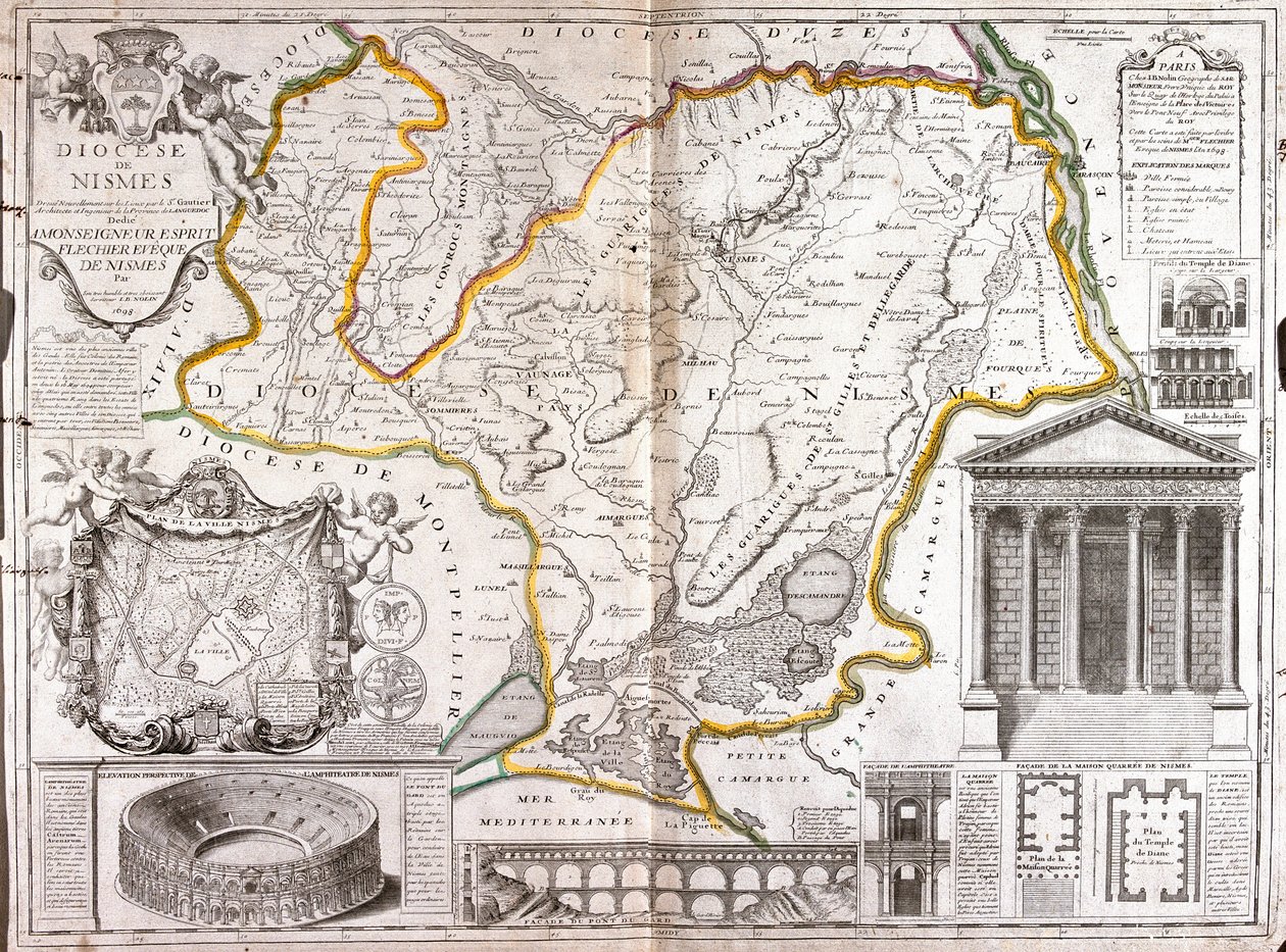 Mapa diecezji Nimes (Francja) (Grawerowanie autorstwa Jean Baptiste Nolin