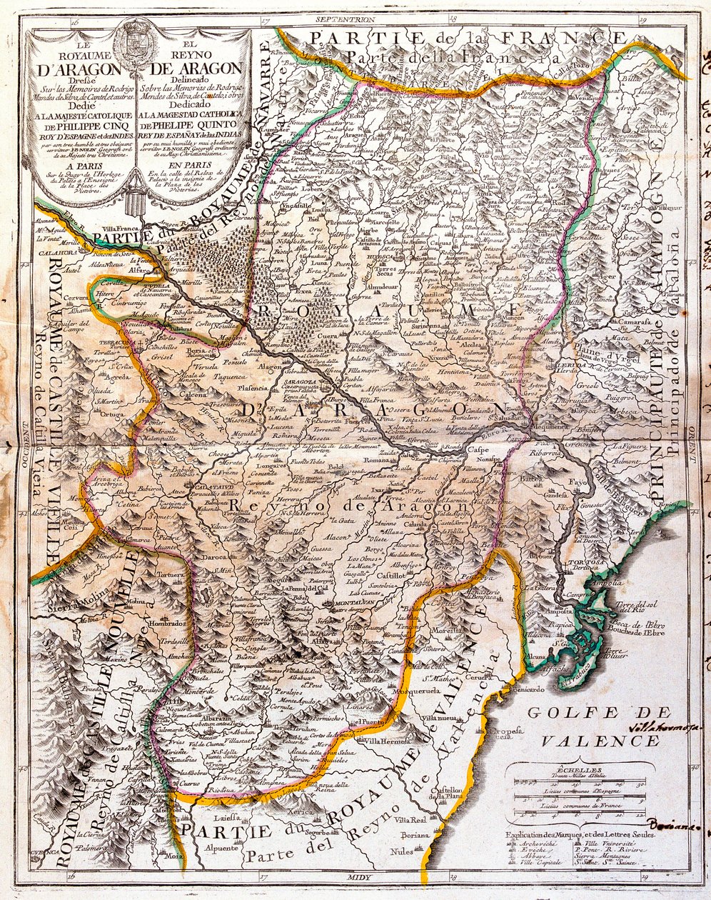 Mapa Królestwa Aragonii (Hiszpania) (Grawerowanie autorstwa Jean Baptiste Nolin