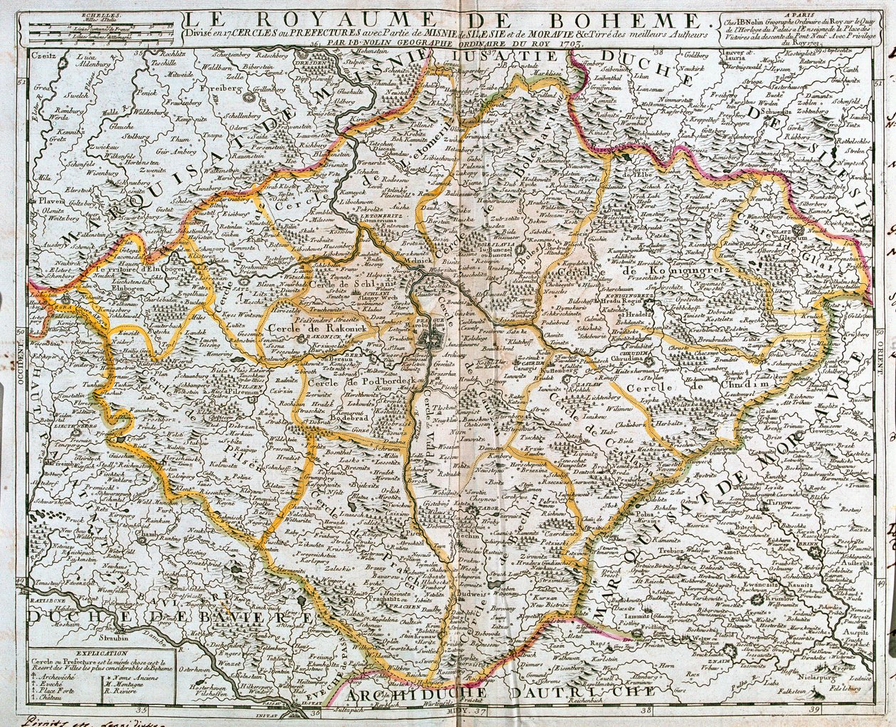 Mapa Królestwa Czech (Republika Czeska) (Grawerowanie autorstwa Jean Baptiste Nolin