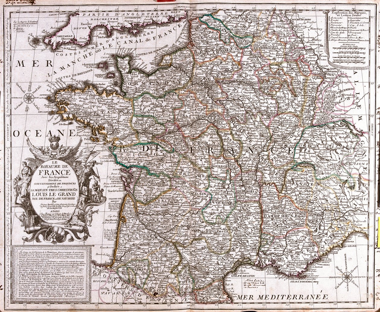 Mapa Królestwa Francji (Grawerowanie autorstwa Jean Baptiste Nolin