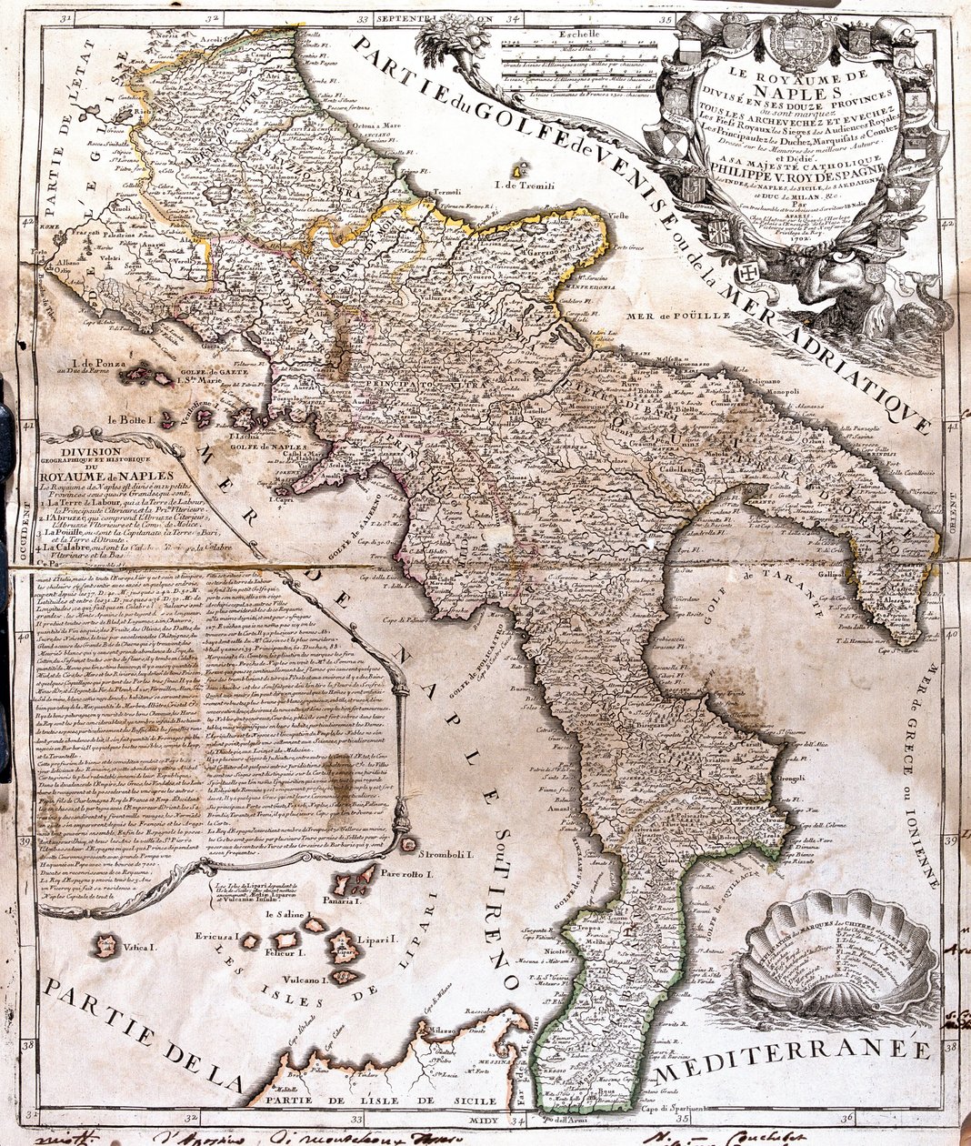 Mapa Królestwa Neapolu (Włochy) (Grawerowanie autorstwa Jean Baptiste Nolin
