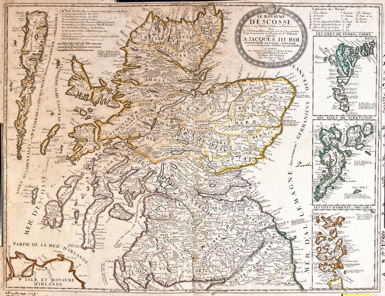 Mapa Królestwa Szkocji pod panowaniem Jakuba II autorstwa Jean Baptiste Nolin