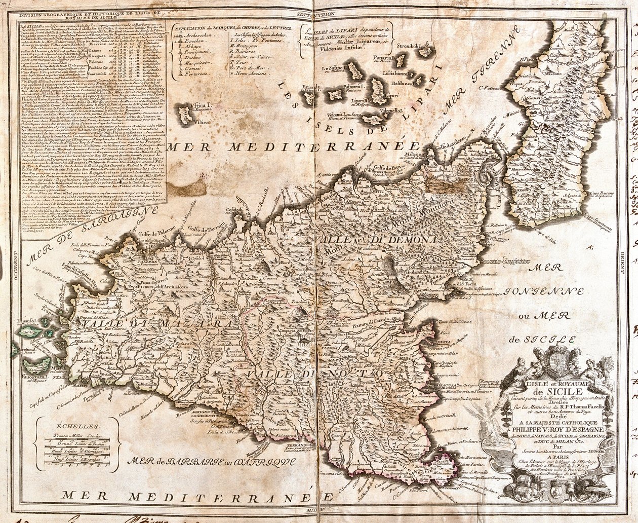 Mapa Królestwa Sycylii (Włochy) (Grawerowanie autorstwa Jean Baptiste Nolin
