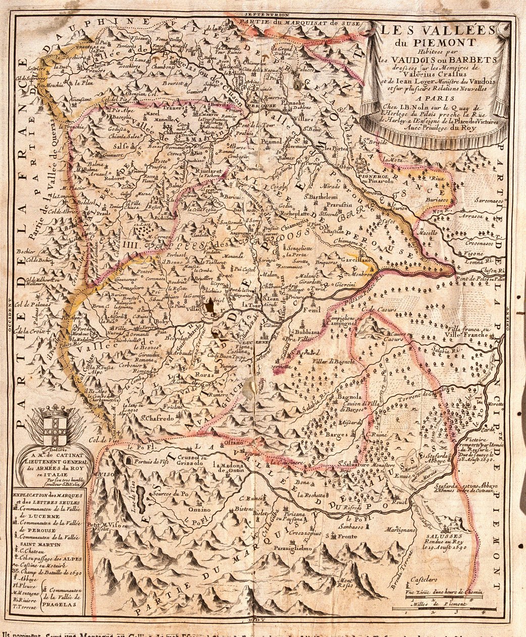 Mapa Piemontu (Włochy) (Grawerowanie autorstwa Jean Baptiste Nolin