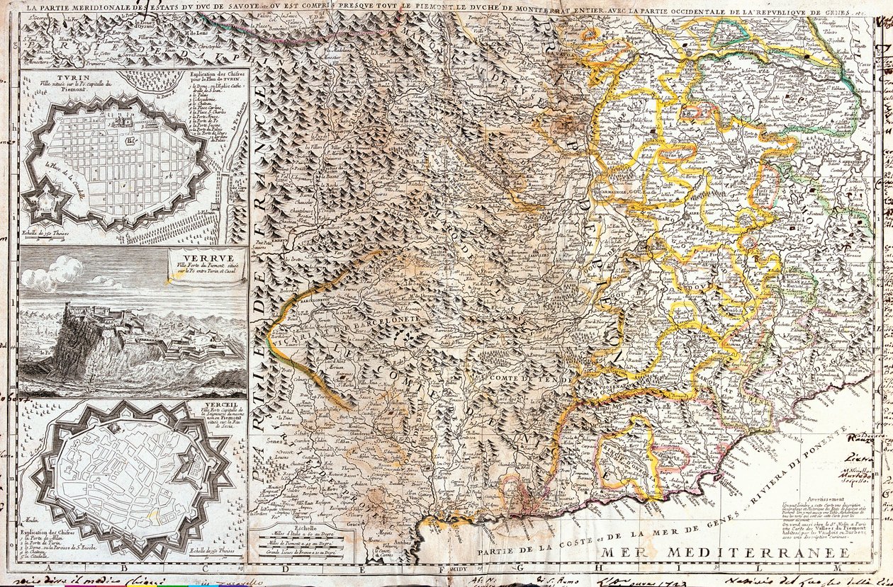 Mapa południowych terytoriów księcia Sabaudii we Włoszech (Grawerowanie autorstwa Jean Baptiste Nolin