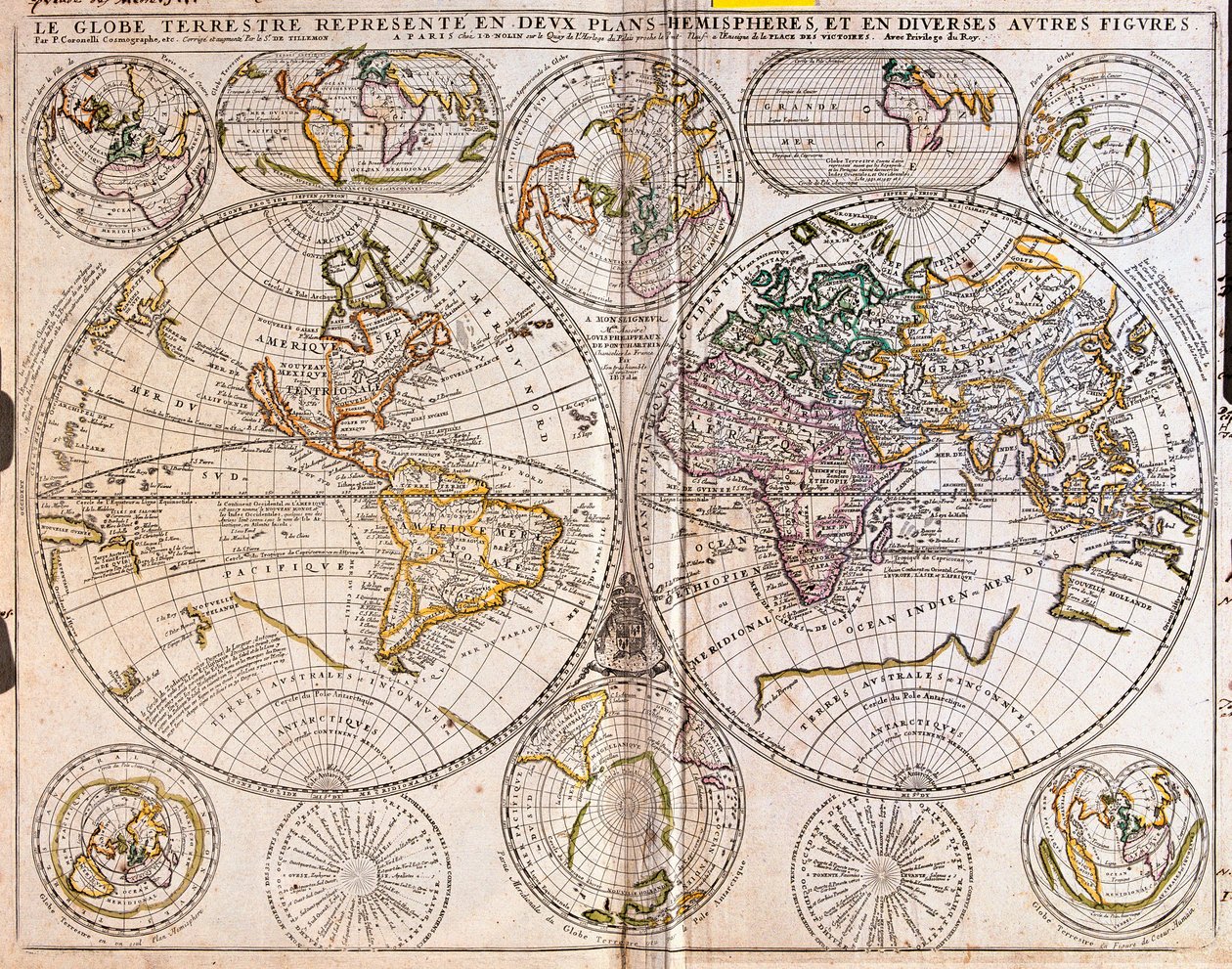 Mapa świata (akwaforta autorstwa Jean Baptiste Nolin