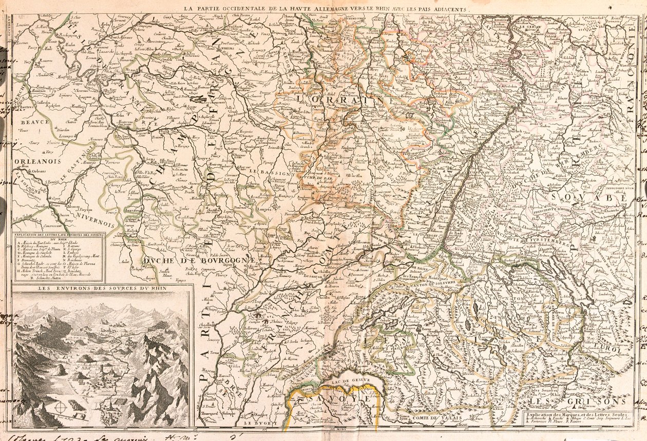 Mapa obszaru wokół Renu (Niemcy, Szwajcaria, Francja) (Grawerowanie autorstwa Jean Baptiste Nolin