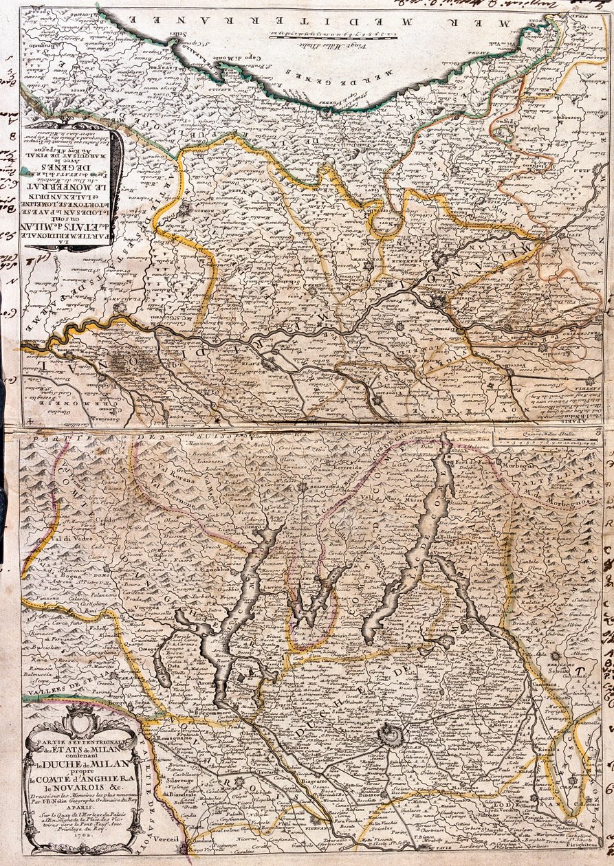 Mapa obszaru Mediolanu (Włochy) (Grawerowanie autorstwa Jean Baptiste Nolin