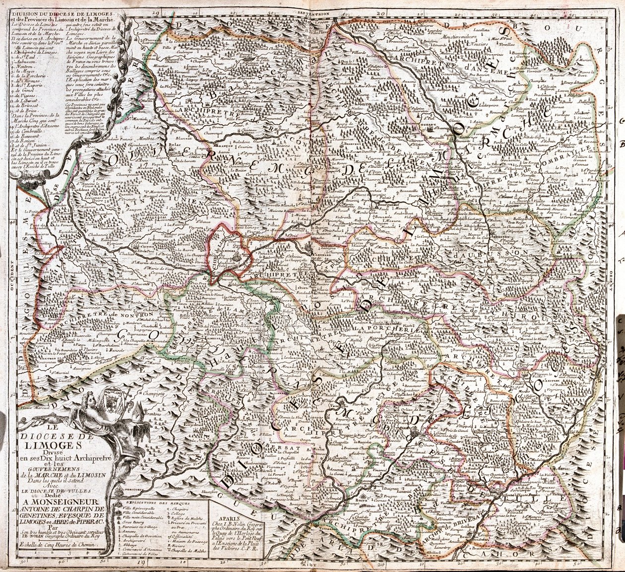 Mapa diecezji Limoges (Francja) (Grawerowanie autorstwa Jean Baptiste Nolin