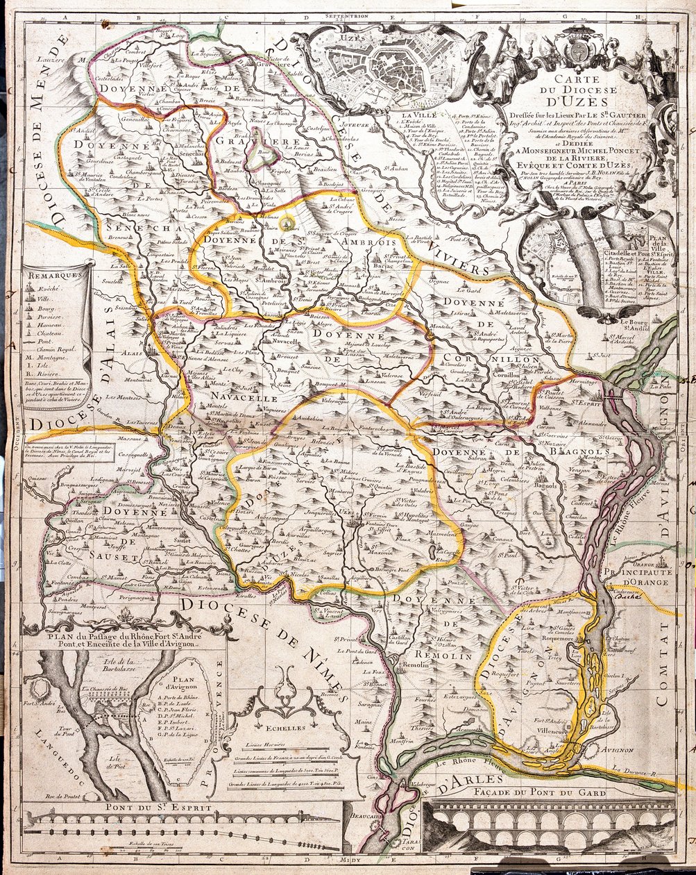 Mapa diecezji Uzes (Francja) (Grawerowanie autorstwa Jean Baptiste Nolin