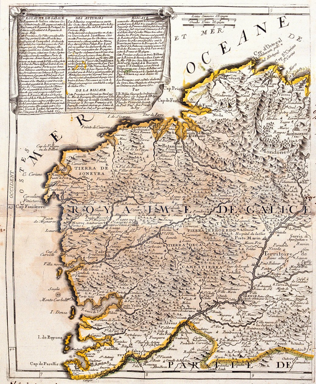 Mapa królestwa Galicji (Hiszpania) (Grawerowanie autorstwa Jean Baptiste Nolin
