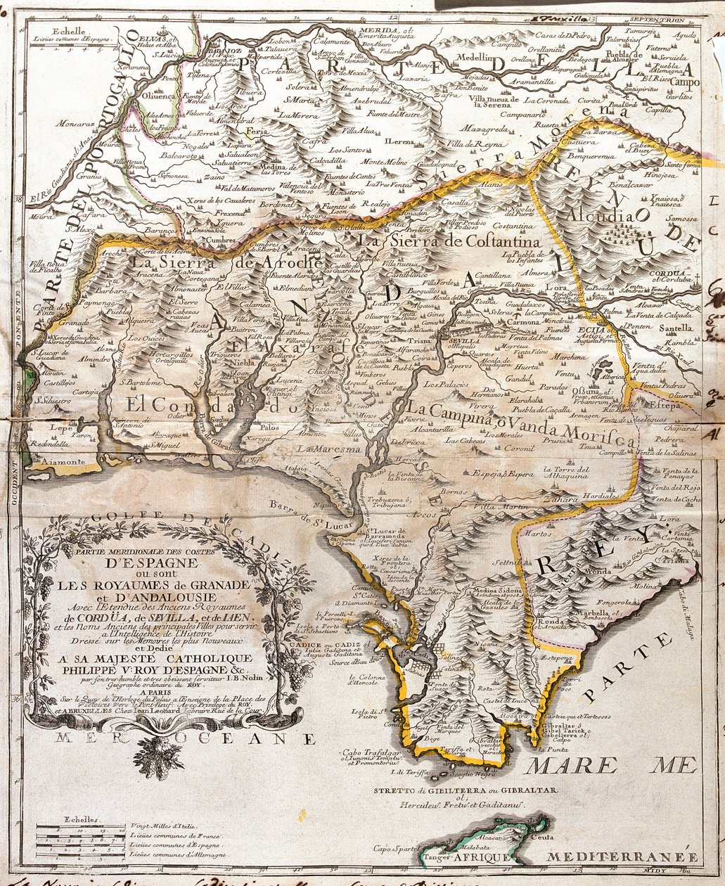 Mapa królestw Granady i Andaluzji (Hiszpania) (Grawerowanie autorstwa Jean Baptiste Nolin