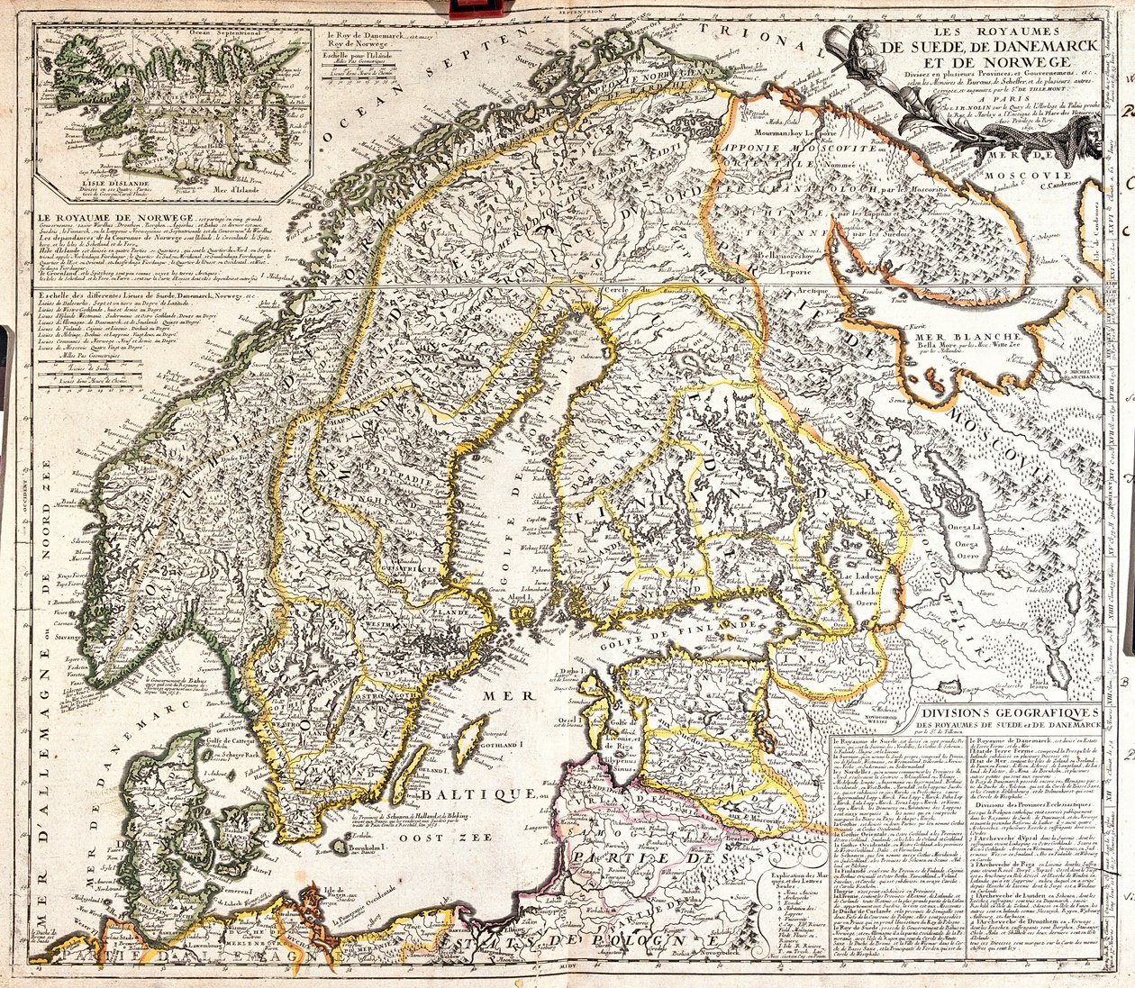 Mapa królestw Norwegii, Szwecji i Danii (Grawerowanie autorstwa Jean Baptiste Nolin