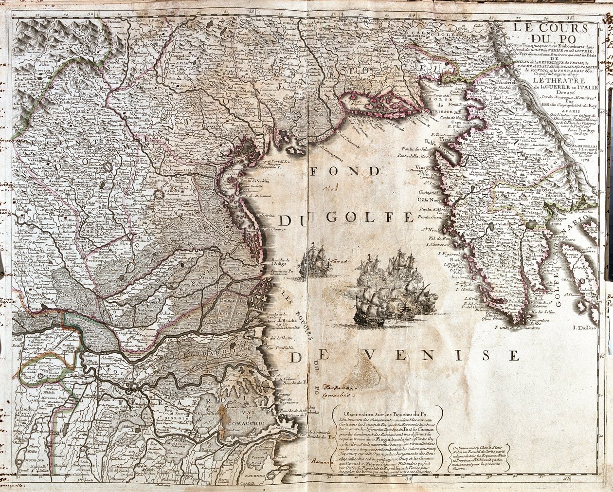 Mapa ujścia Padu we Włoszech (Grawerowanie autorstwa Jean Baptiste Nolin