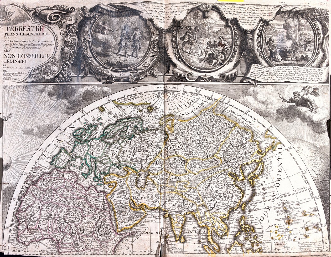 Mapa północnej półkuli świata autorstwa Jean Baptiste Nolin