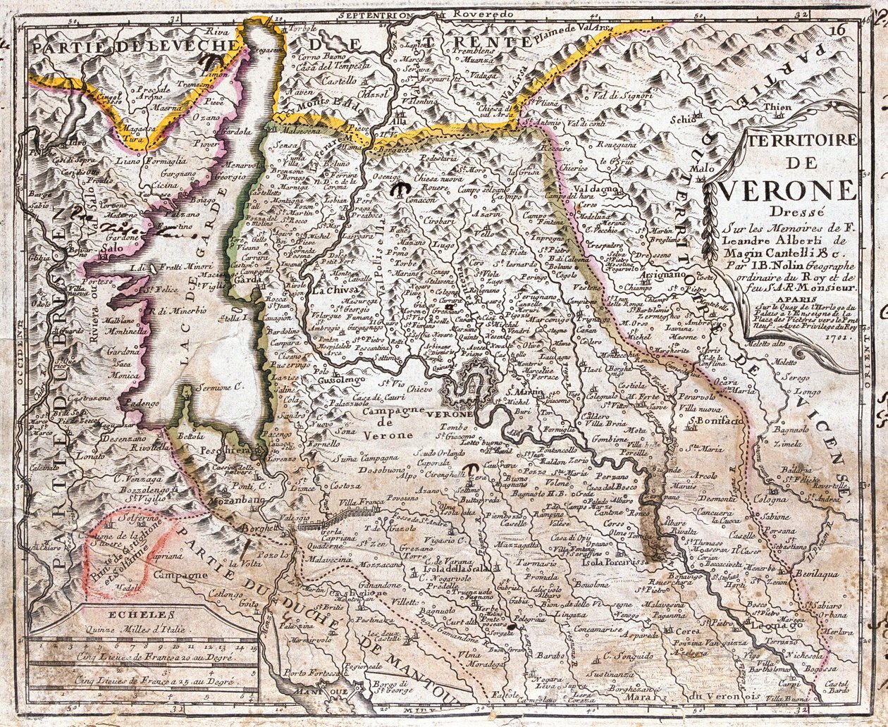Mapa terytorium Werony (Wenecja, Włochy) (akwaforta autorstwa Jean Baptiste Nolin