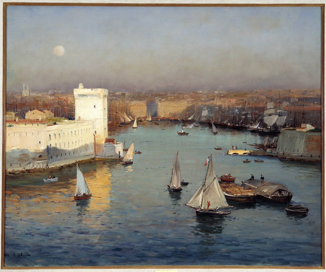 Widok starego portu w Marsylii z obrazu Pharo Jeana Baptiste Olive (1848-1936) wym. 50x73 cm Obowiązkowa wzmianka: Kolekcja fundacja względy prowansalskie, Marsylia autorstwa Jean Baptiste Olive