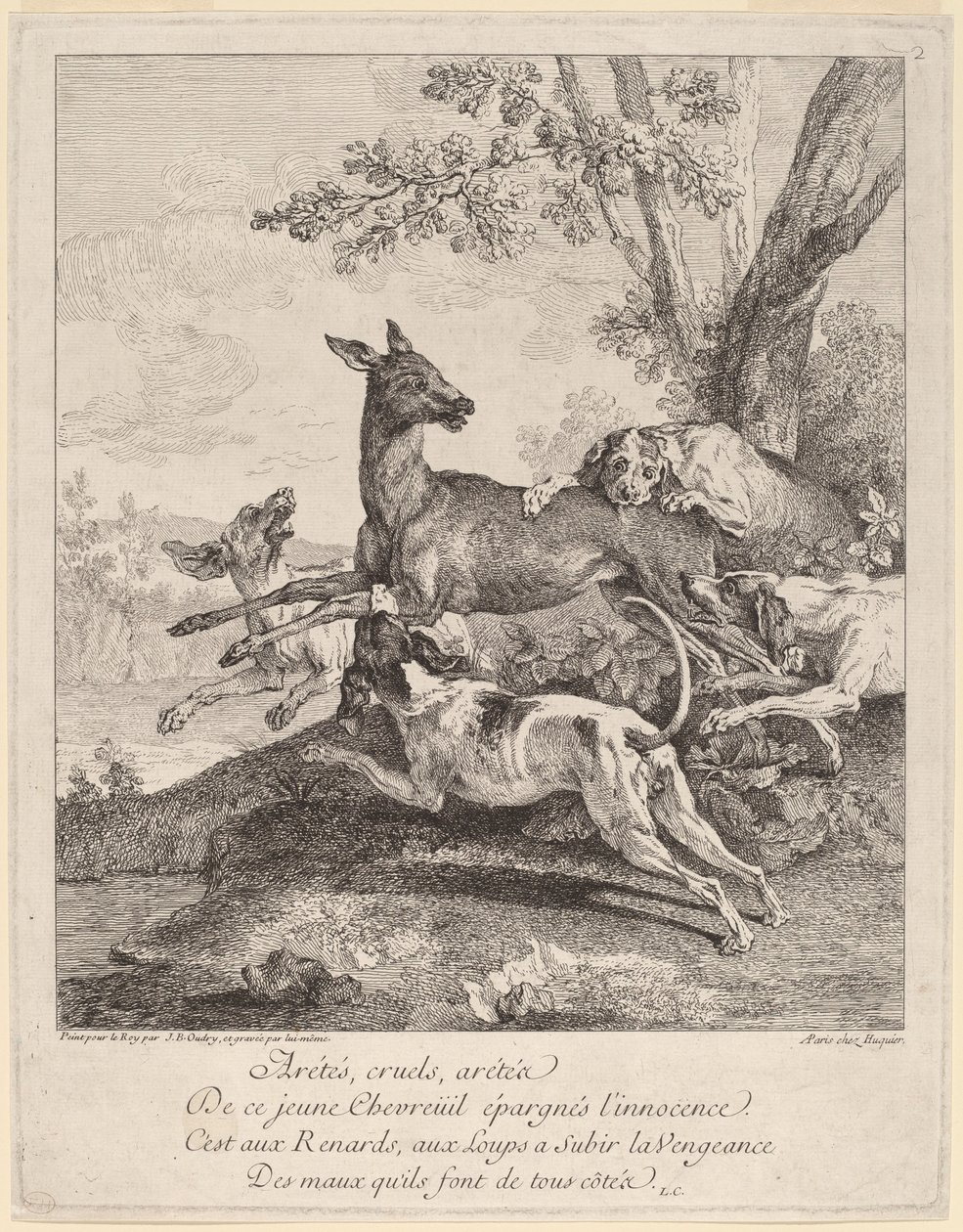 Jeleń zaatakowany przez psy autorstwa Jean Baptiste Oudry