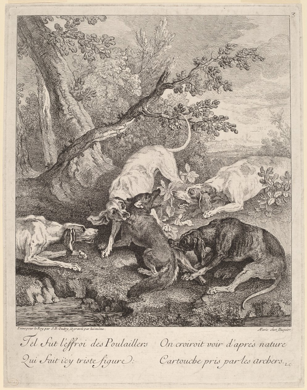 Lis zaatakowany przez psy autorstwa Jean Baptiste Oudry