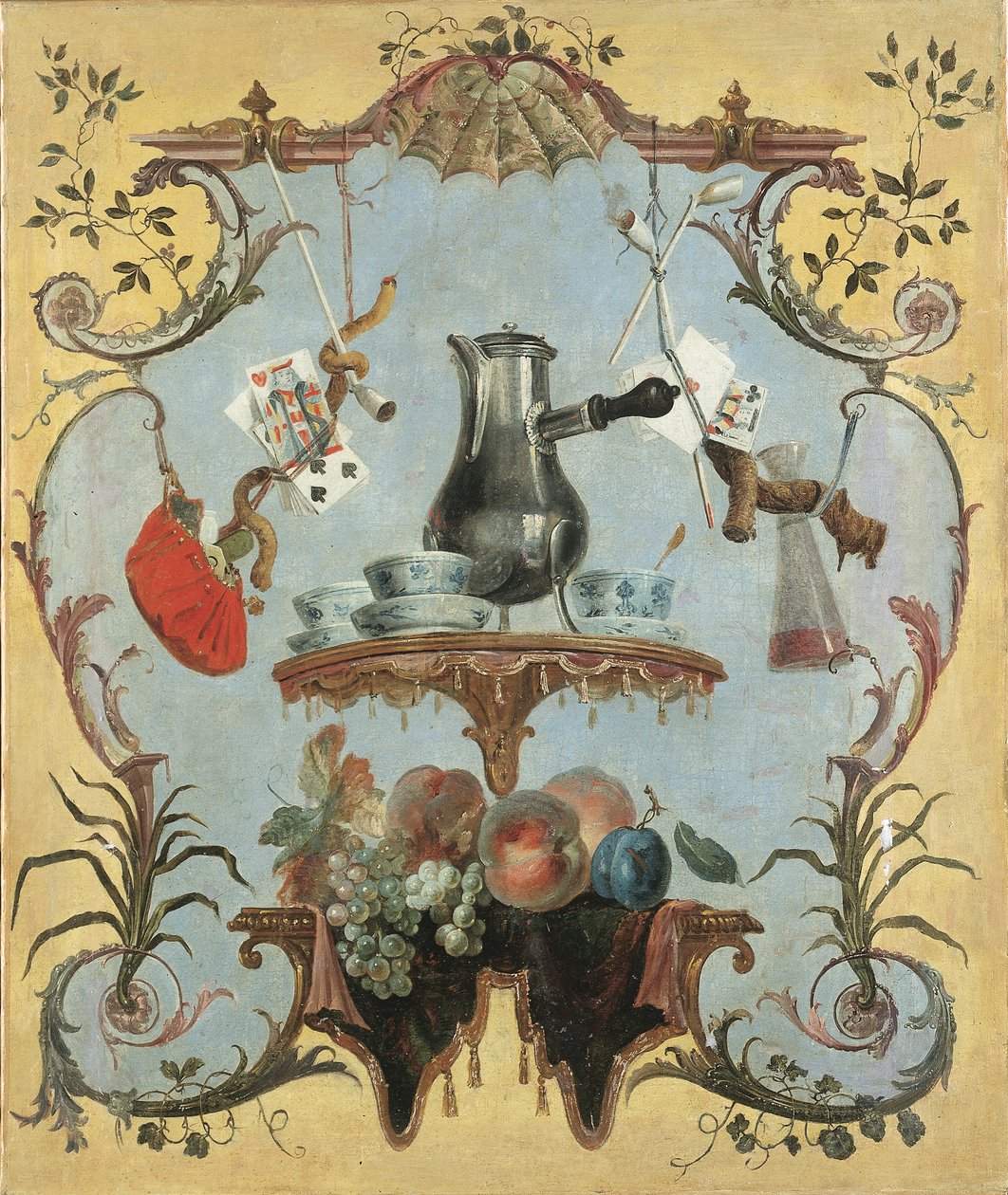 Martwa natura ze srebrnym dzbankiem do kawy (olej na płótnie) autorstwa Jean Baptiste Oudry