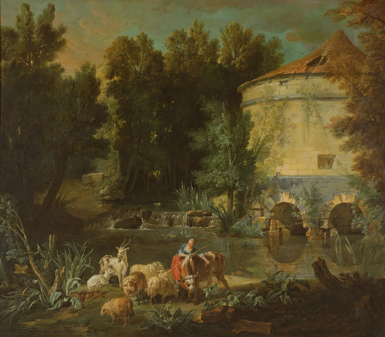 Krajobraz z okrągłą wieżą, 1737 autorstwa Jean Baptiste Oudry