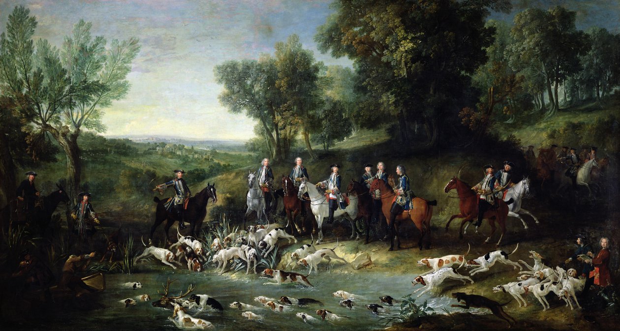 Ludwik XV (1710-1774) Polowanie na jelenie w lesie w Saint-Germain, 1730 autorstwa Jean Baptiste Oudry