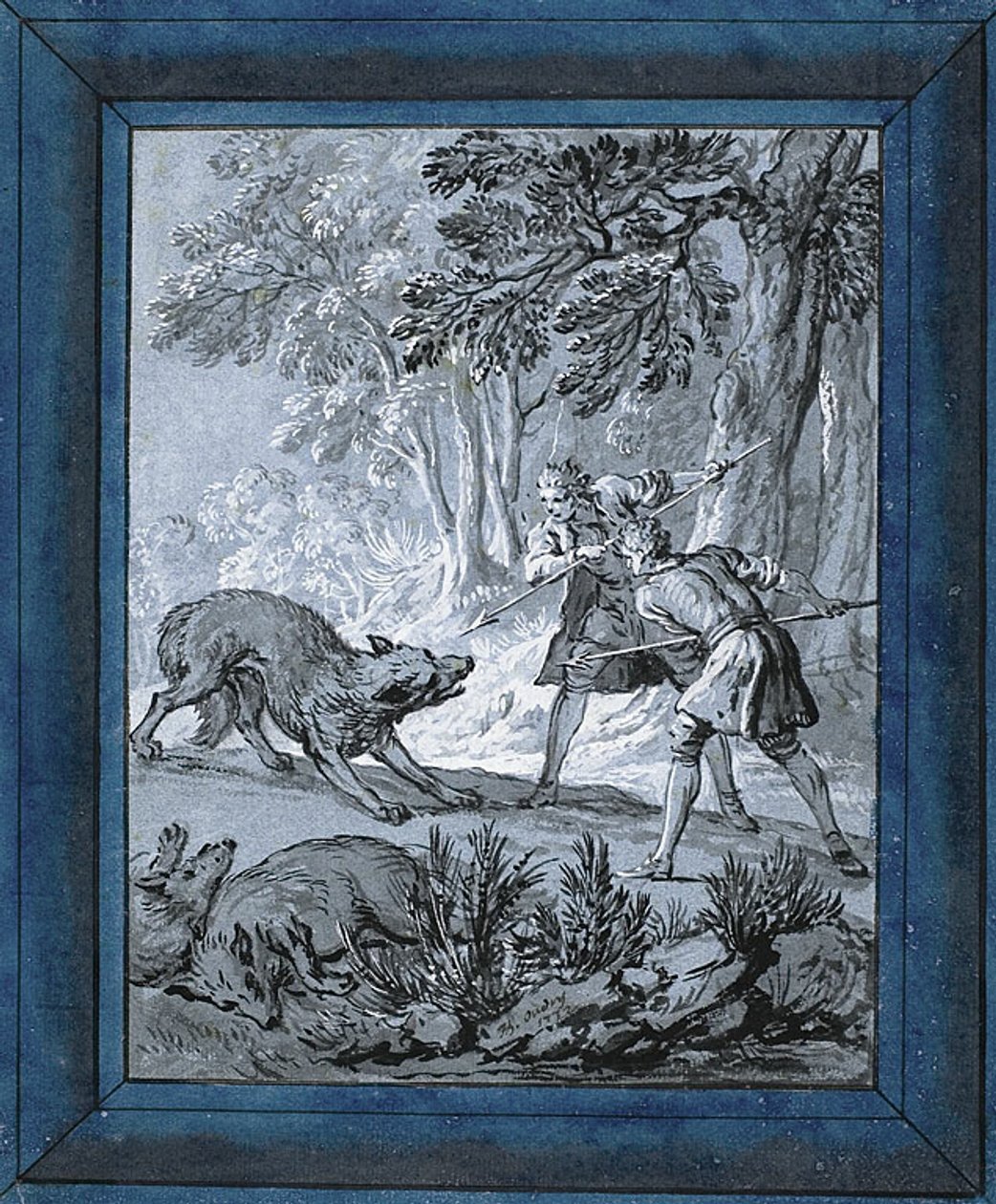 Mężczyźni atakujący wilki ("Rien de Trop III") autorstwa Jean Baptiste Oudry