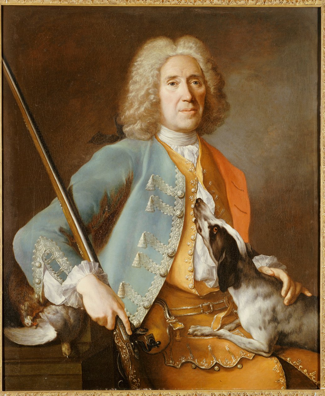 Portret sportowca trzymającego broń z ogarem autorstwa Jean Baptiste Oudry