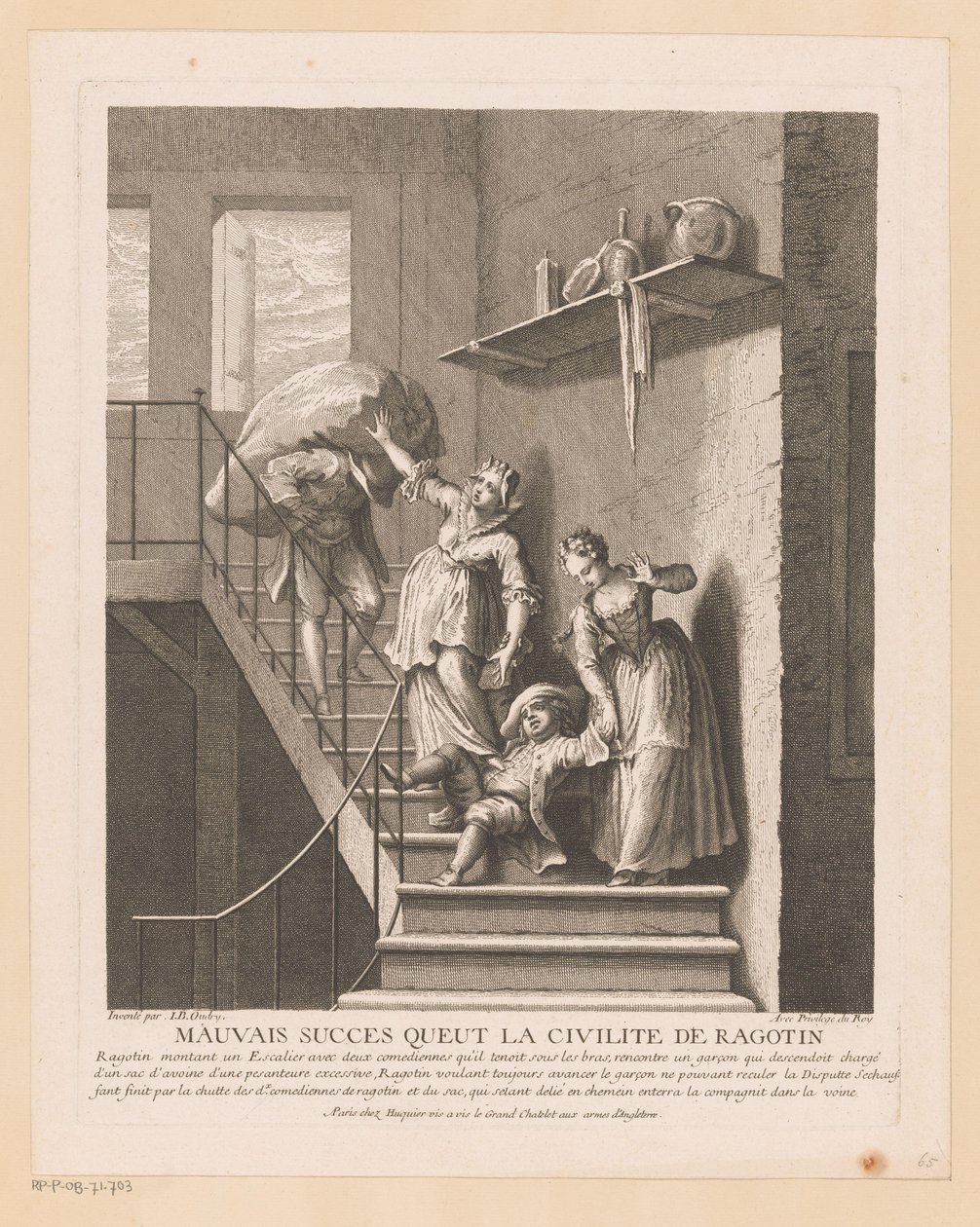 Ragotin spotkał twee panie w pułapce Zły sukces, jaki miała uprzejmość Ragotina (tytuł na obiekcie) Sceny z Romana Comique van Scarrona (tytuł serii) autorstwa Jean Baptiste Oudry