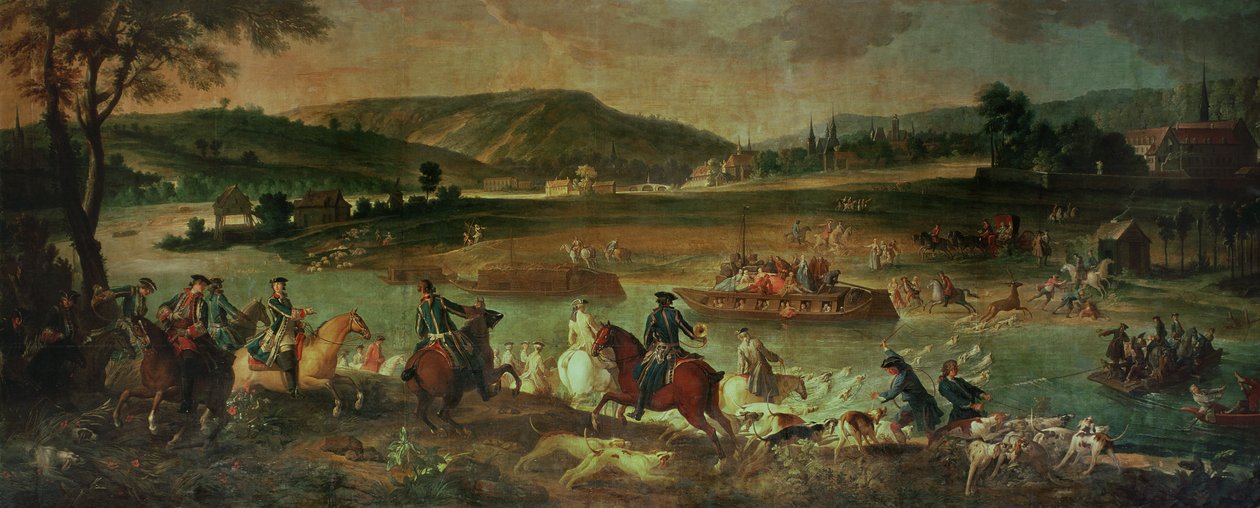 Polowanie na jelenia w Oise w okolicy Compiegne, niedaleko Royallieu, 1737 autorstwa Jean Baptiste Oudry