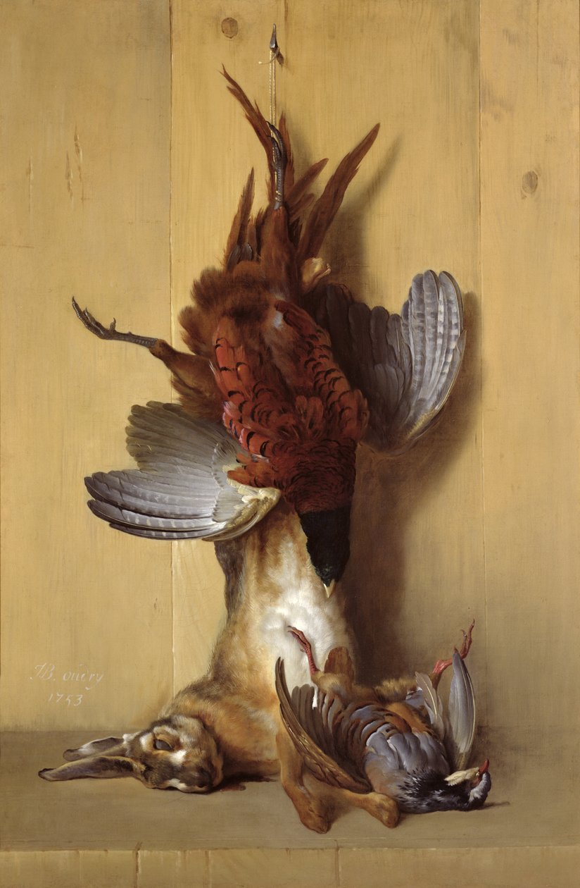 Martwa natura z zająca, bażantem i czerwoną kuropatwą, 1753 autorstwa Jean Baptiste Oudry