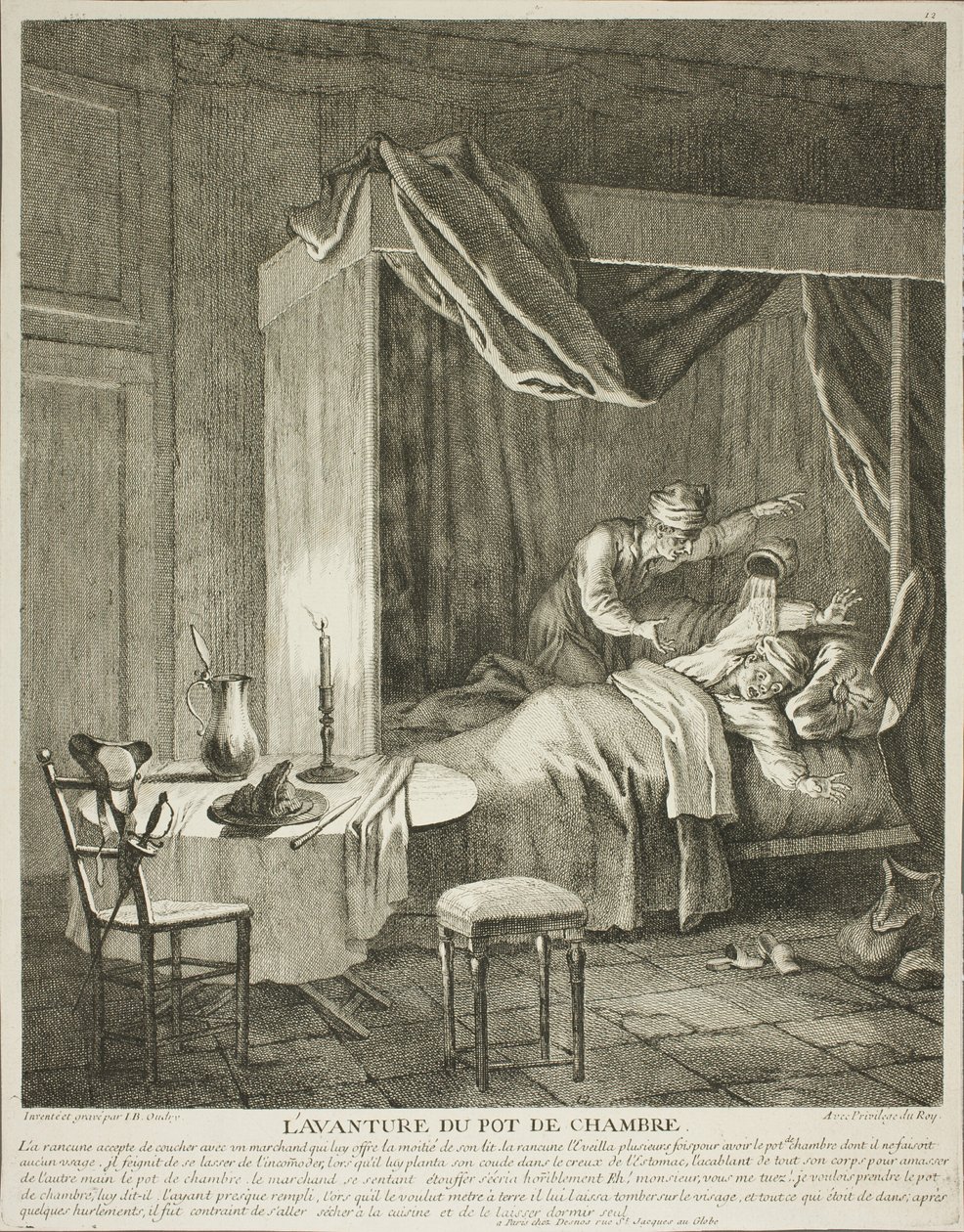 The Adventure of the Chamber Pot, płyta czwarta ze Scènes du Roman Comique autorstwa Jean Baptiste Oudry